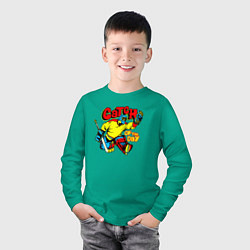 Лонгслив хлопковый детский Хоккеист вратарь, цвет: зеленый — фото 2