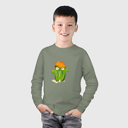 Лонгслив хлопковый детский Кактус в шляпе, цвет: авокадо — фото 2
