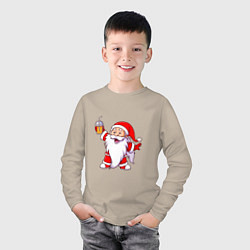 Лонгслив хлопковый детский Санта весельчак, цвет: миндальный — фото 2