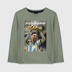 Лонгслив хлопковый детский Lionel Messi - world champion - Argentina, цвет: авокадо