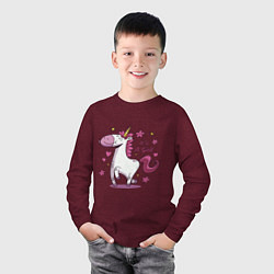Лонгслив хлопковый детский Girl unicorn, цвет: меланж-бордовый — фото 2