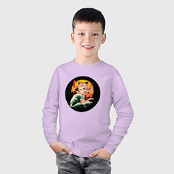 Лонгслив хлопковый детский Большой японский кот с суши, цвет: лаванда — фото 2