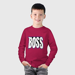 Лонгслив хлопковый детский Босс надпись, цвет: маджента — фото 2