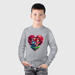 Лонгслив хлопковый детский Влюбленные в Minecraft, цвет: меланж — фото 2