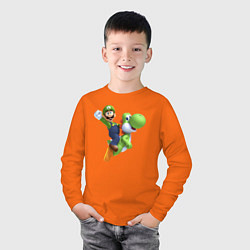 Лонгслив хлопковый детский Луиджи на Йоши, цвет: оранжевый — фото 2