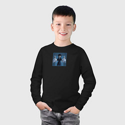 Лонгслив хлопковый детский Уэнсдей с пираньями арт, цвет: черный — фото 2