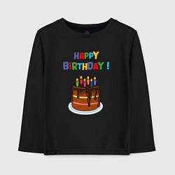 Лонгслив хлопковый детский Шоколадный торт с днём рождения, цвет: черный
