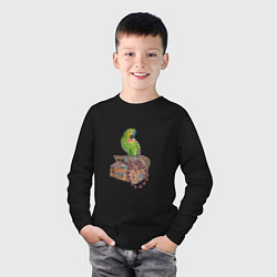 Лонгслив хлопковый детский Зеленый попугай на сундуке с сокровищами, цвет: черный — фото 2
