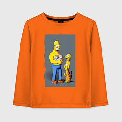 Лонгслив хлопковый детский Homer Simpson and cats - нейросеть арт, цвет: оранжевый