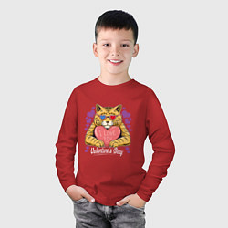 Лонгслив хлопковый детский Влюбленный котик, цвет: красный — фото 2