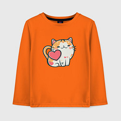 Лонгслив хлопковый детский Котик с сердечками, цвет: оранжевый