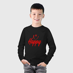 Лонгслив хлопковый детский Надпись с улыбочкой, цвет: черный — фото 2