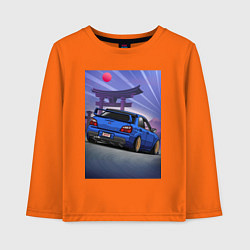 Лонгслив хлопковый детский Быстрая машина под аркой, цвет: оранжевый