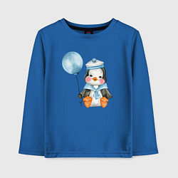 Лонгслив хлопковый детский Пингвин с синим шариком, цвет: синий