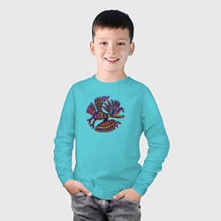 Лонгслив хлопковый детский Индейский стилизованный орёл орнаментальный, цвет: бирюзовый — фото 2