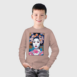 Лонгслив хлопковый детский Гейша поп-арт, цвет: пыльно-розовый — фото 2