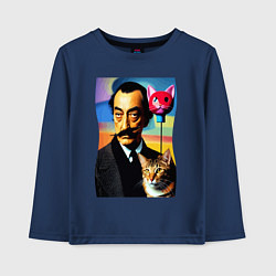 Лонгслив хлопковый детский Salvador Dali and cat, цвет: тёмно-синий