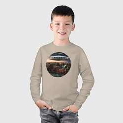 Лонгслив хлопковый детский Разрушенный город и НЛО, цвет: миндальный — фото 2