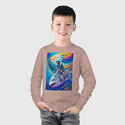 Лонгслив хлопковый детский Cyber shark - ocean and space - art, цвет: пыльно-розовый — фото 2