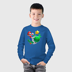 Лонгслив хлопковый детский Марио, Йоши и звезда, цвет: синий — фото 2