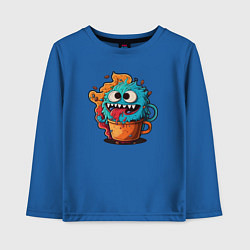 Лонгслив хлопковый детский Пушистый монстр в кофе, цвет: синий