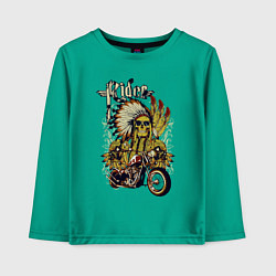 Лонгслив хлопковый детский Скелет индейца в перьях и мотоцикл, цвет: зеленый