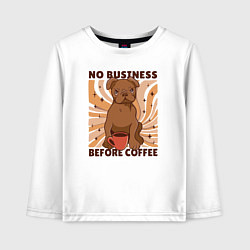 Детский лонгслив No business before coffee