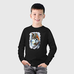 Лонгслив хлопковый детский Дикий волк с перьями, цвет: черный — фото 2