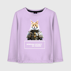 Лонгслив хлопковый детский Кот мейн-кун в доспехах, цвет: лаванда