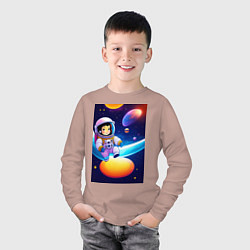 Лонгслив хлопковый детский Мультяшный астронавт, цвет: пыльно-розовый — фото 2
