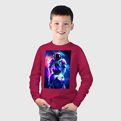 Лонгслив хлопковый детский Космический герой, цвет: маджента — фото 2