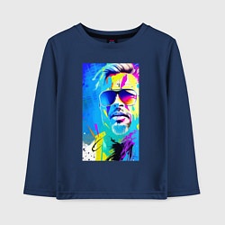 Лонгслив хлопковый детский Brad Pitt - sketch - pop art, цвет: тёмно-синий