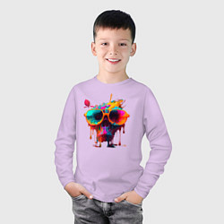 Лонгслив хлопковый детский Красочный неоновый коктейль в черепе, цвет: лаванда — фото 2