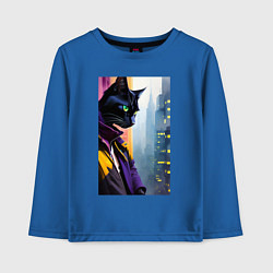 Лонгслив хлопковый детский Black cat in New York - neural network, цвет: синий