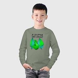 Лонгслив хлопковый детский Девочка-дракон, цвет: авокадо — фото 2
