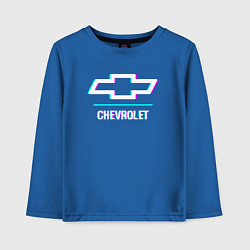 Лонгслив хлопковый детский Значок Chevrolet в стиле glitch, цвет: синий