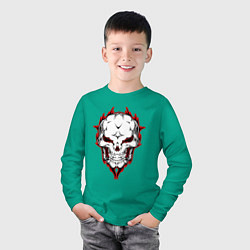 Лонгслив хлопковый детский Скелет с обводкой, цвет: зеленый — фото 2