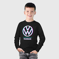 Лонгслив хлопковый детский Значок Volkswagen в стиле glitch, цвет: черный — фото 2