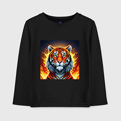 Лонгслив хлопковый детский Огненный тигр, цвет: черный
