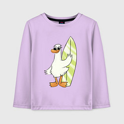Лонгслив хлопковый детский Гусь серфингист в очках, цвет: лаванда