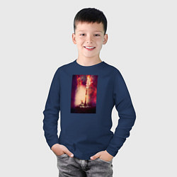 Лонгслив хлопковый детский Танк в пламени на поле боя, цвет: тёмно-синий — фото 2