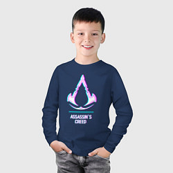 Лонгслив хлопковый детский Assassins Creed в стиле glitch и баги графики, цвет: тёмно-синий — фото 2