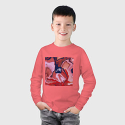Лонгслив хлопковый детский Жидкий мрамор и пиксель арт, цвет: коралловый — фото 2