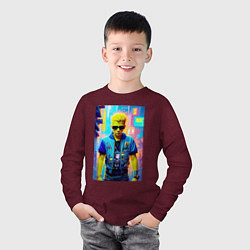 Лонгслив хлопковый детский Барт Симпсон - фантазия - нейросеть, цвет: меланж-бордовый — фото 2