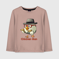 Лонгслив хлопковый детский Чикен ган - курочка в шляпе, цвет: пыльно-розовый