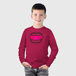 Лонгслив хлопковый детский Губы абстракция, силуэт рта, цвет: маджента — фото 2