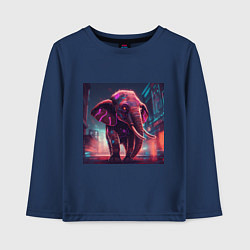 Лонгслив хлопковый детский Кибер-слон в свете неона, цвет: тёмно-синий