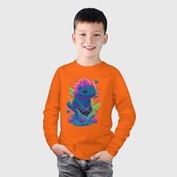 Лонгслив хлопковый детский Аксолотль неон, цвет: оранжевый — фото 2