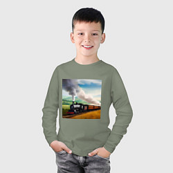 Лонгслив хлопковый детский Ретро поезд, цвет: авокадо — фото 2