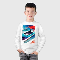 Лонгслив хлопковый детский Shark - watercolor - art, цвет: белый — фото 2